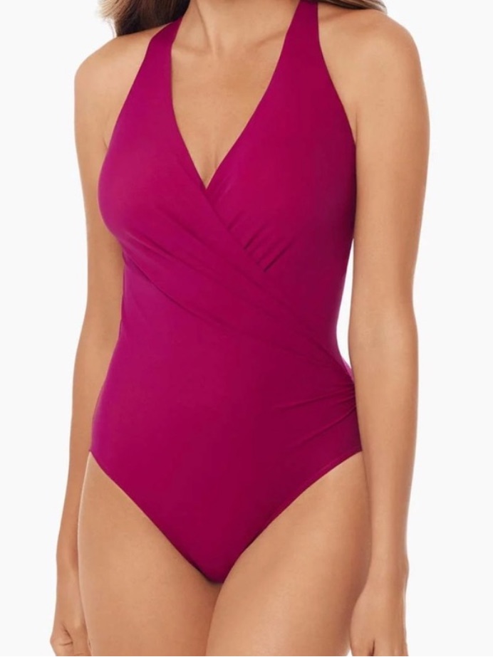 Miraclesuit Rock Solid Wrapsody One Piece Swimsuit In Framboise Pink Sz 14 Nwt
